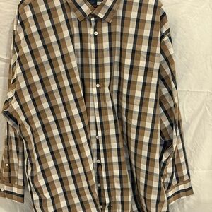 Stafford Men's Brown and Blue Plaid Dress Shirt